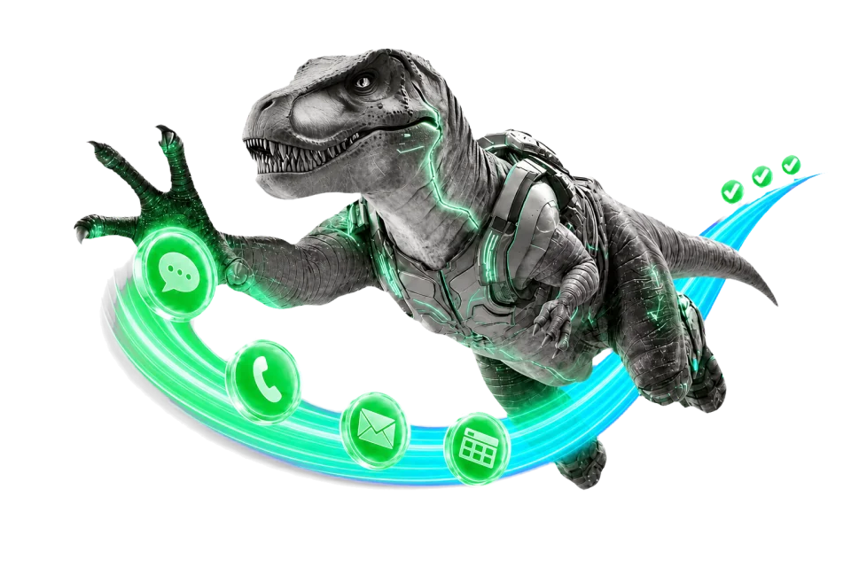 The ChatRex mascot catches and processes customer enquiries